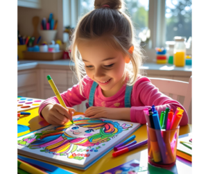 Criança feliz colorindo